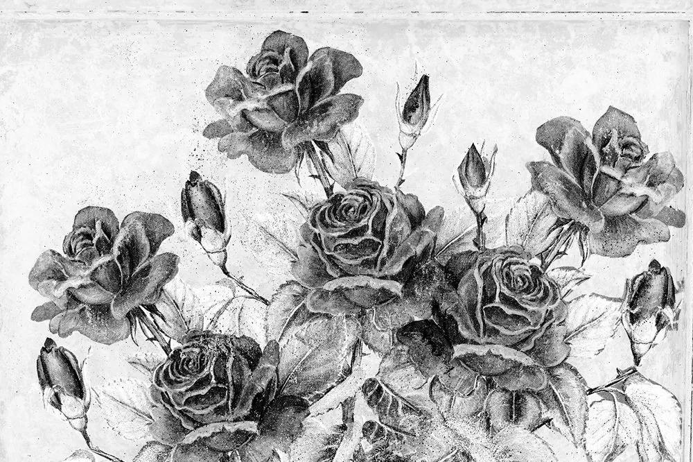 Tapeta čiernobiela vintage kytica ruží - 225x150