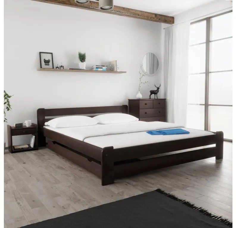 Posteľ Laura 180 x 200 cm, orech Rošt: S lamelovým roštom, Matrac: Matrac COCO MAXI 20 cm