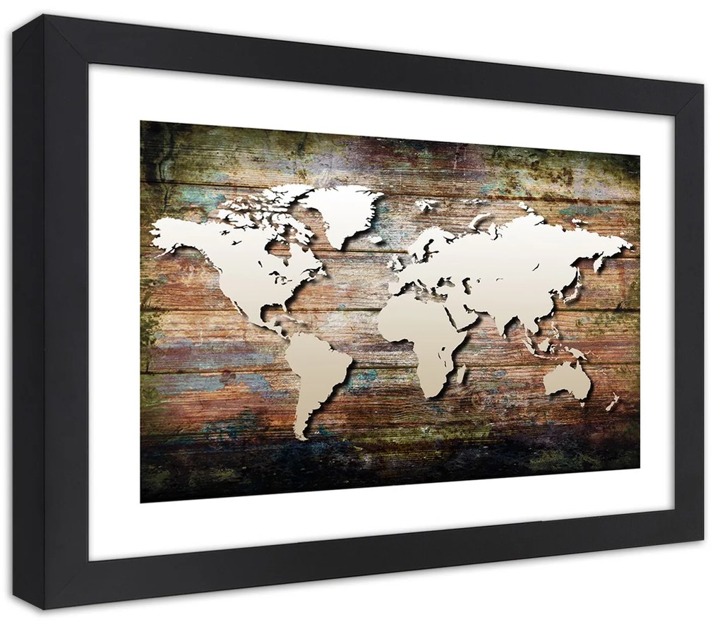 Gario Plagát Mapa sveta na starých doskách Farba rámu: Bez rámu, Rozmery: 90 x 60 cm