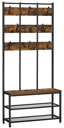 Vešiak na kabáty a botník, čierna farba, 184x84x30cm