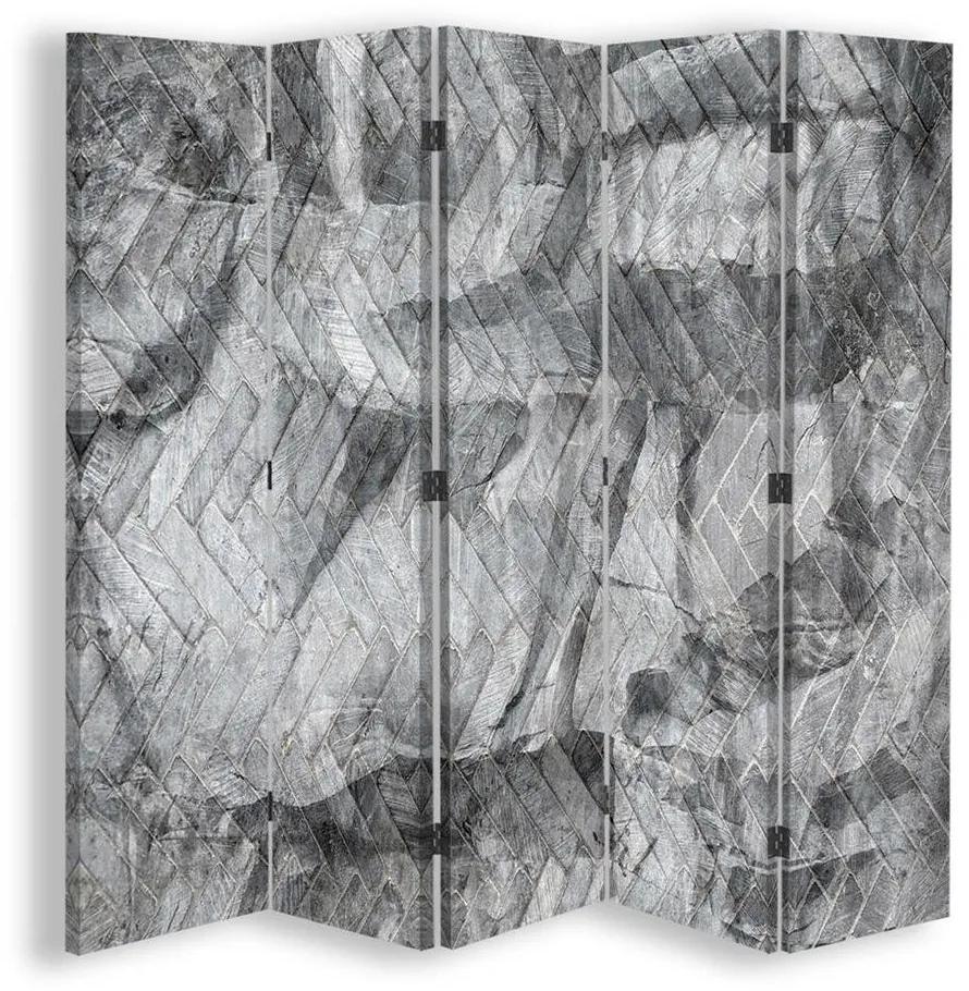 Ozdobný paraván, Klid šedi - 180x170 cm, päťdielny, korkový paraván