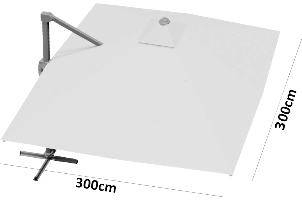 Záhradný slnečník s ochranným obalom a LED osvetlením ROMA 300 x 300 cm sivý