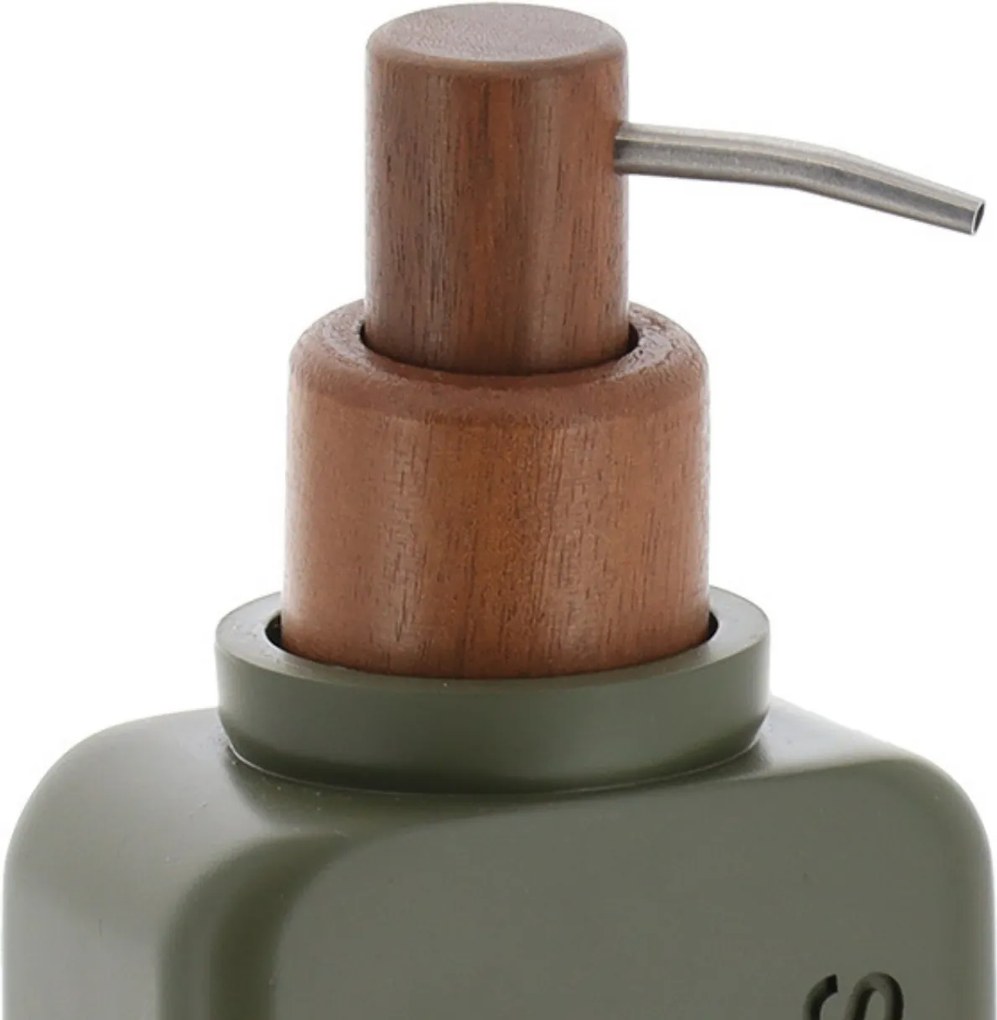 Dávkovač mydla Salva, olivová/s drevenými prvkami, 300 ml