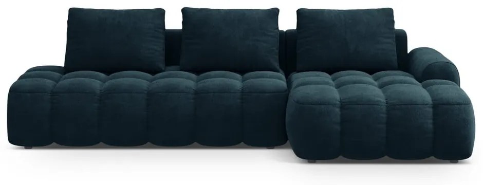 Zamatová rozkladacia/s úložným priestorom rohová pohovka v petrolejovej farbe (pravý roh/s leňoškou) Linz – Cosmopolitan Design