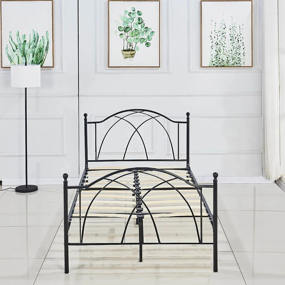 Kovový posteľový rám s lamelami v rôznych veľkostiach a farbách, 90x200 cm, Lotti, čierny