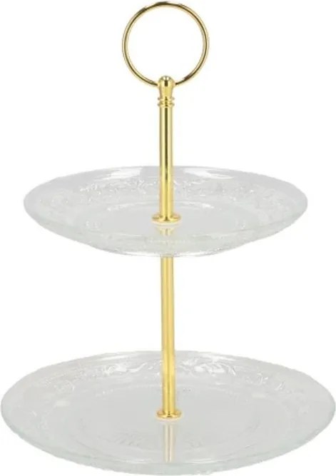 Sklenený 2-poschodový etažér Cake transparent - Ø 18/ Ø 15*24 cm