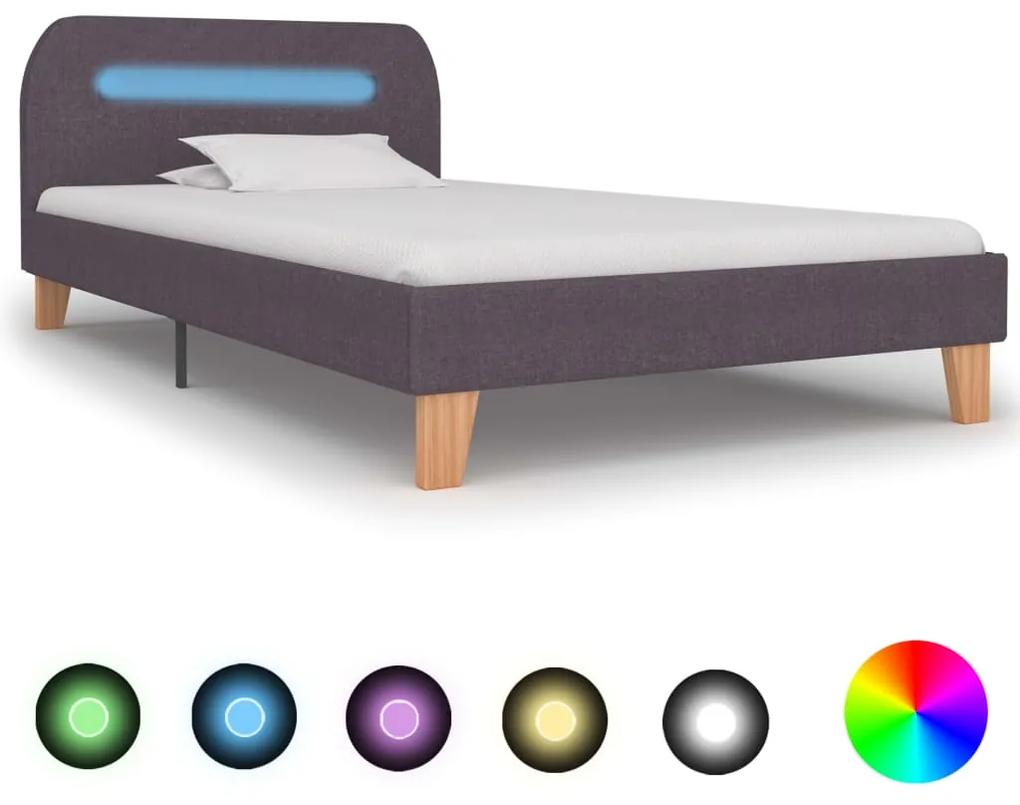 vidaXL Rám postele s LED svetlom hnedosivý látkový 90x200 cm