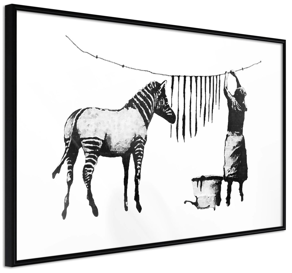 Artgeist Plagát - Banksy: Washing Zebra [Poster] Veľkosť: 45x30, Verzia: Čierny rám s passe-partout