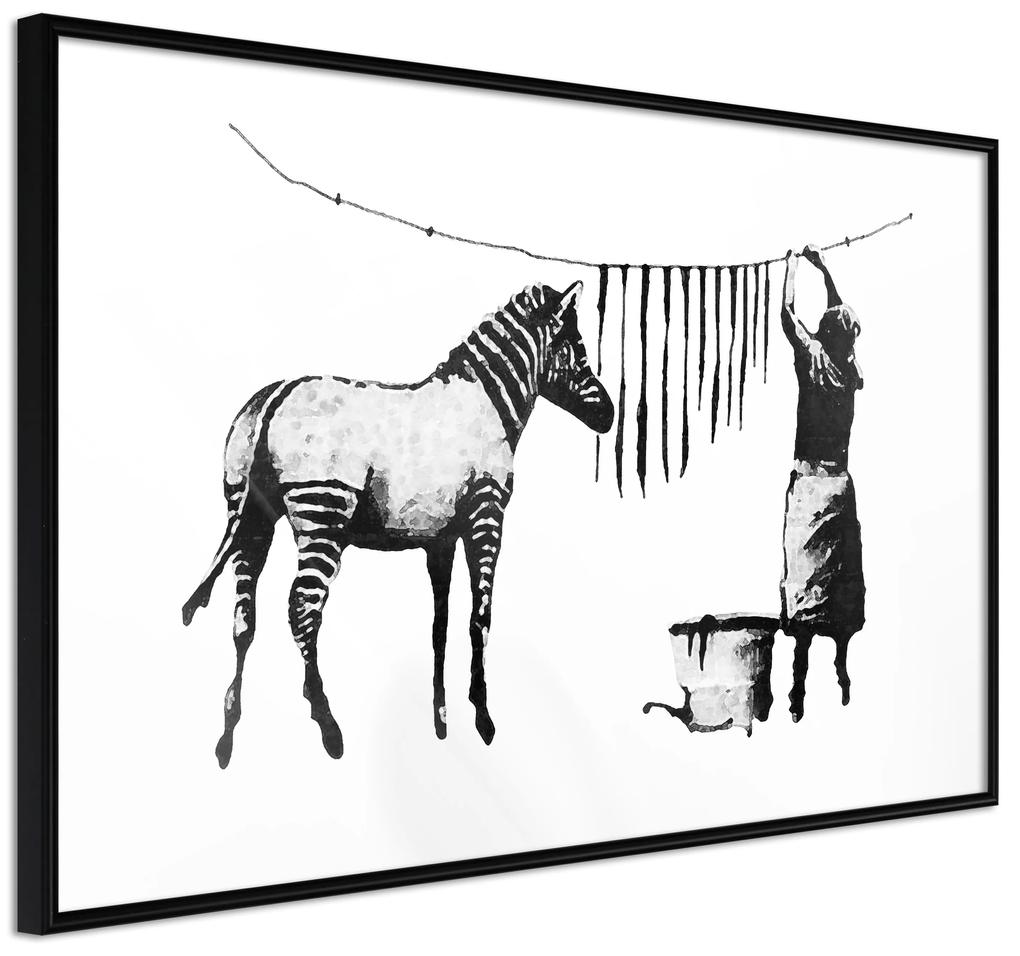 Artgeist Plagát - Banksy: Washing Zebra [Poster] Veľkosť: 90x60, Verzia: Čierny rám s passe-partout