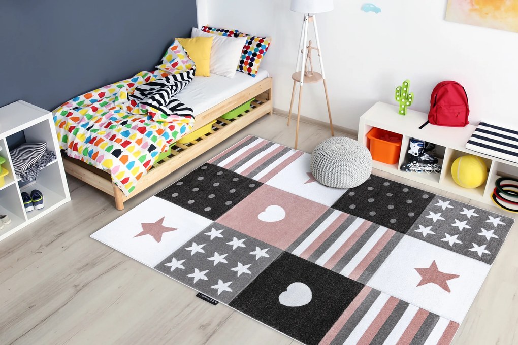 Koberec PETIT SRDIEČKO A HVIEZDY, ružový