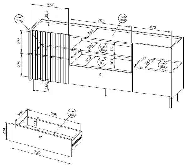 TV stolík Phelan P16 (orech warmia + čierna). Akcia -22%. Vlastná spoľahlivá doprava až k Vám domov. 1062546