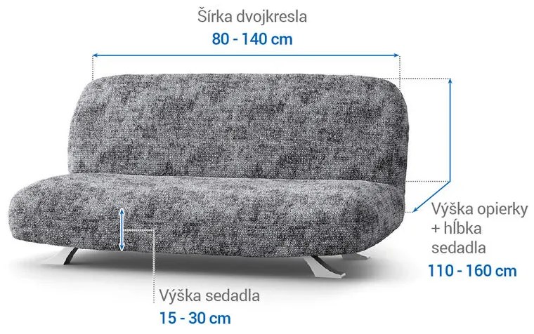 Bielastické poťahy MARMO šedé dvojkreslo s drevenými rúčkami (š. 80 -140 cm)