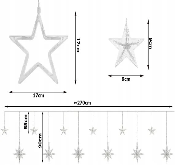 Vianočný svetelný záves 120 LED hviezdy teplá biela VK26212
