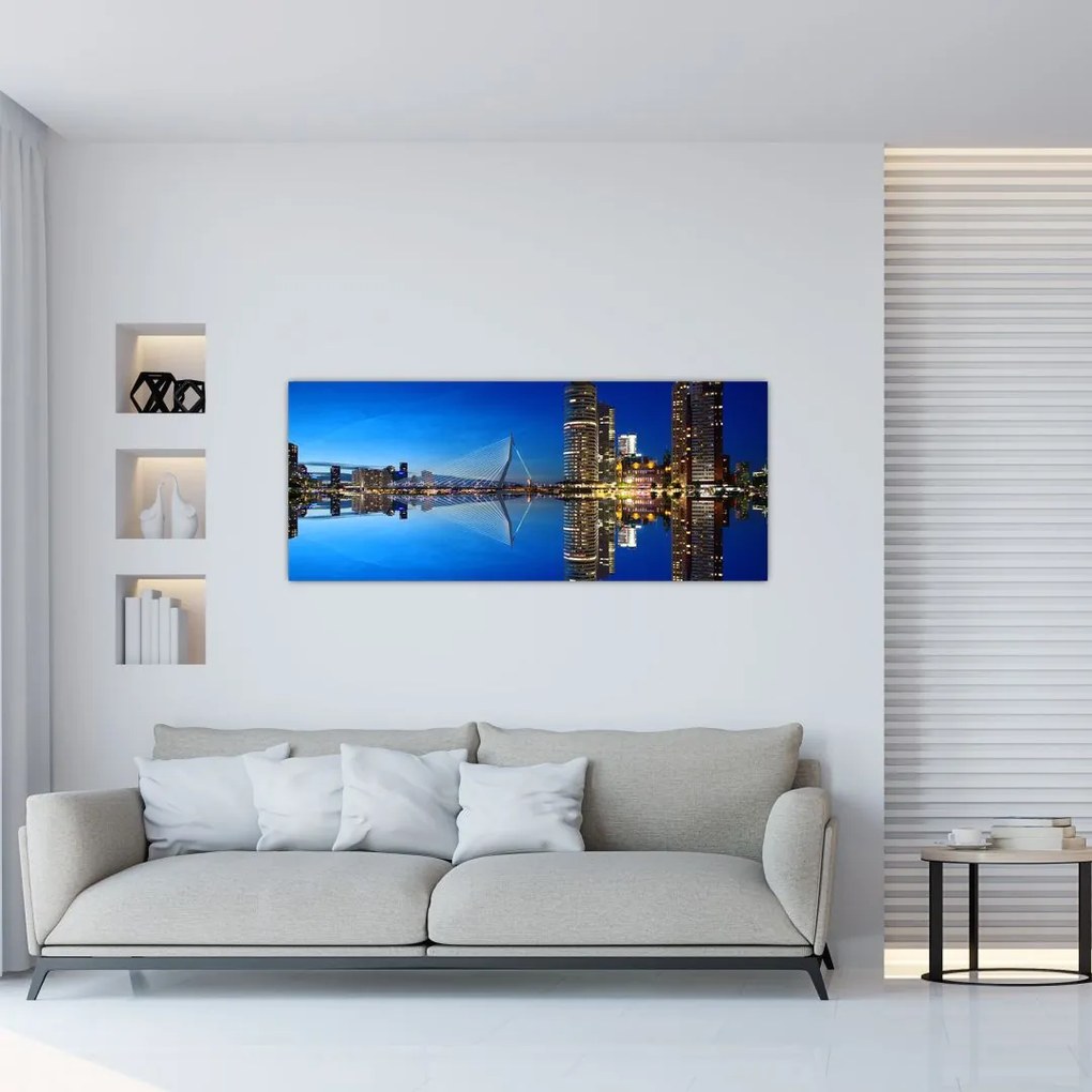 Obraz - nočný Rotterdam (120x50 cm)