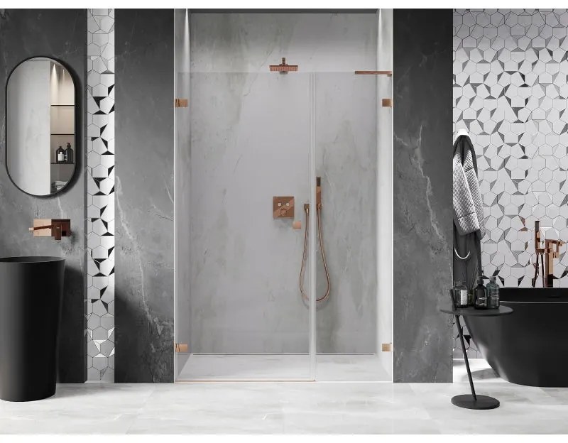 Mexen Lunar-B, L Otočné ľavé sprchové dvere 150 cm, 8mm číre sklo, medený matný profil, 832SL-150-050-65-00-L