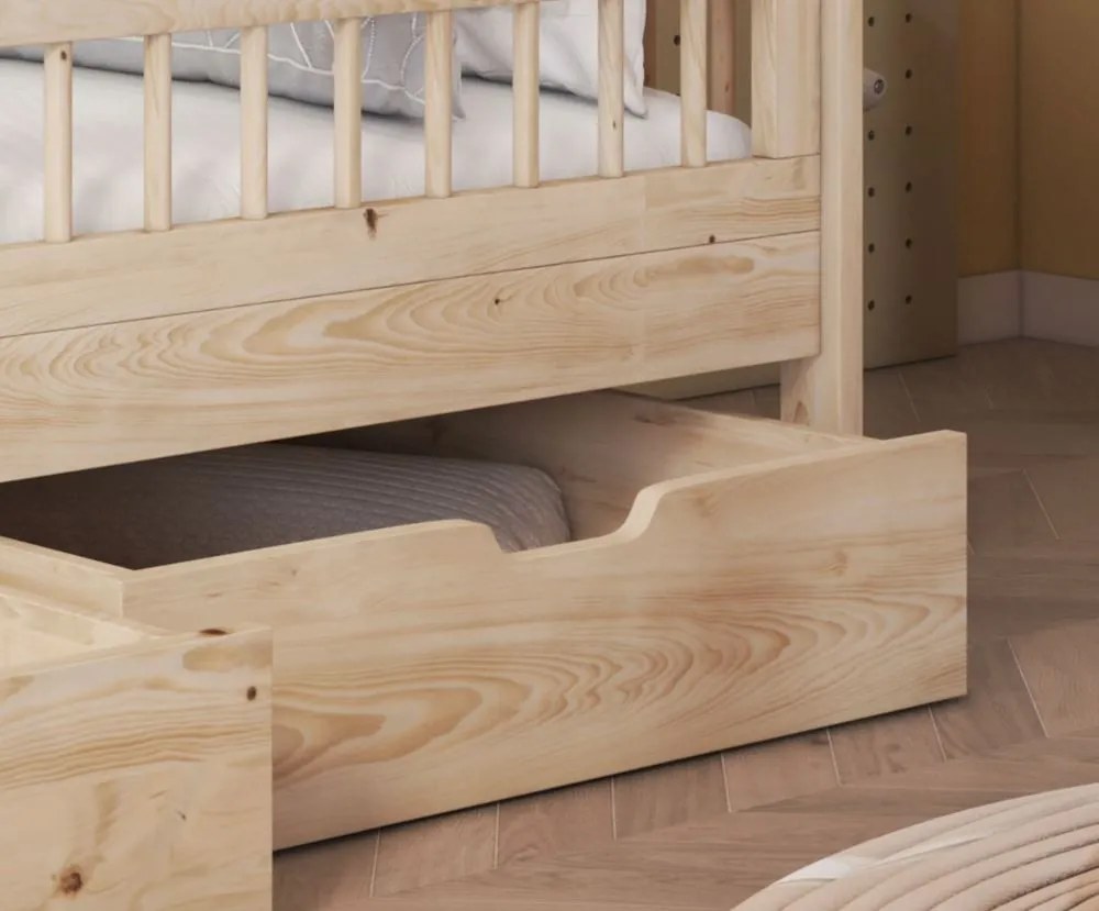 Detská posteľ z masívu borovice FLORES so šuplíkmi - 200x90 cm - prírodná