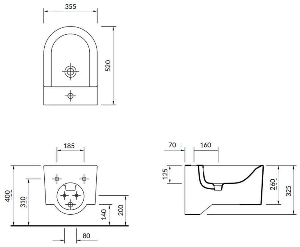 Cersanit Inverto závesný bidet 52 x 35,5 cm, Biela, K671-002