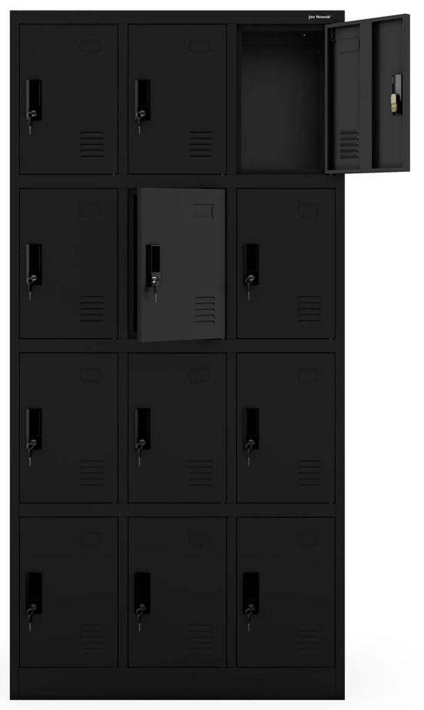 Kovová BHP raňajková skrinka MARCIN, 900 x 1850 x 400 mm, čierna