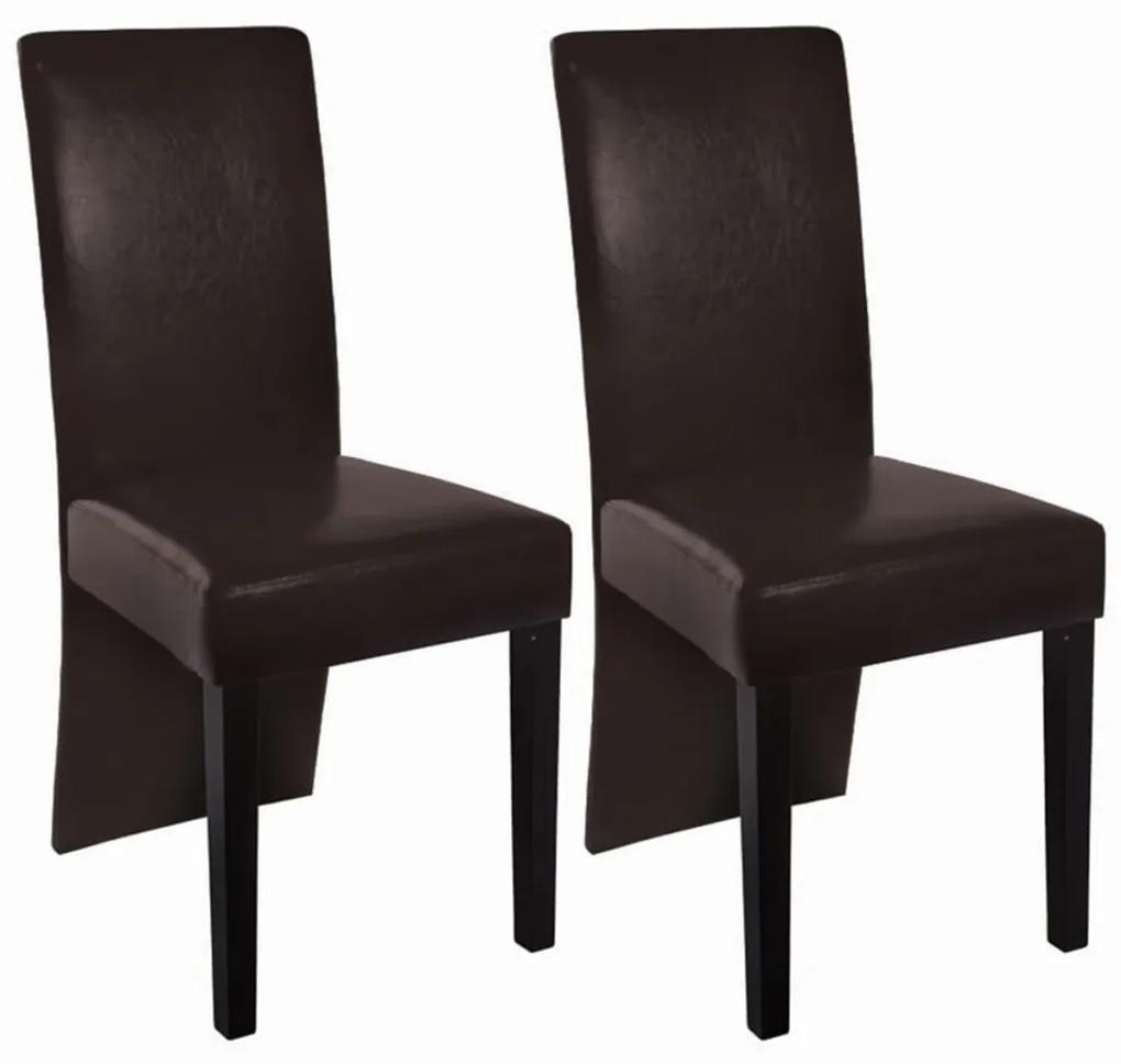 Jedálenské stoličky 2 ks, tmavohnedé, umelá koža