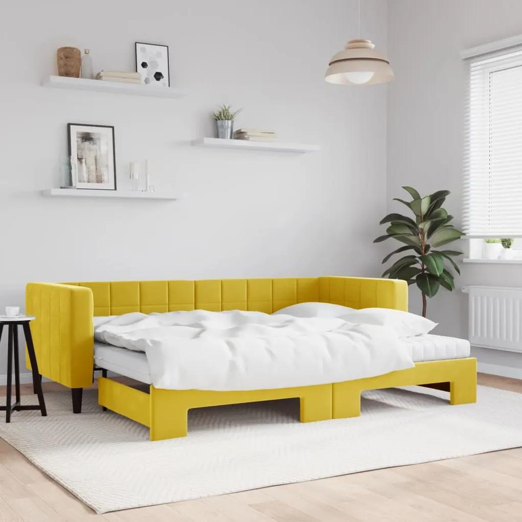 Rozkladacia denná posteľ s matracmi žltá 80x200 cm zamat 3196713