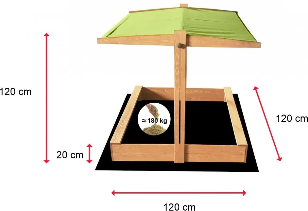 Detské pieskovisko so zelenou strieškou