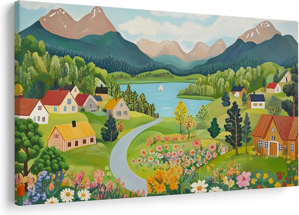Obraz - Dedina v horách (90x60 cm)