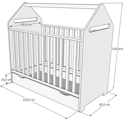 Raj posteli Detská postieľka DOMČEK  2 v 1 so zásuvkou PW 120x60 cm