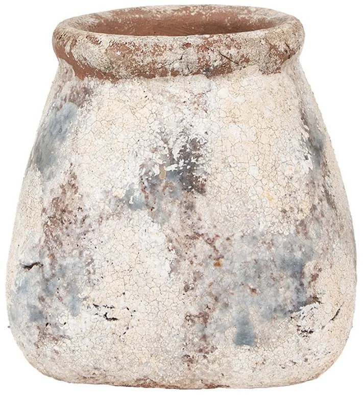 Dekoratívny béžovo-zelený antik terakotový kvetináč Teracci - 10*10*10 cm