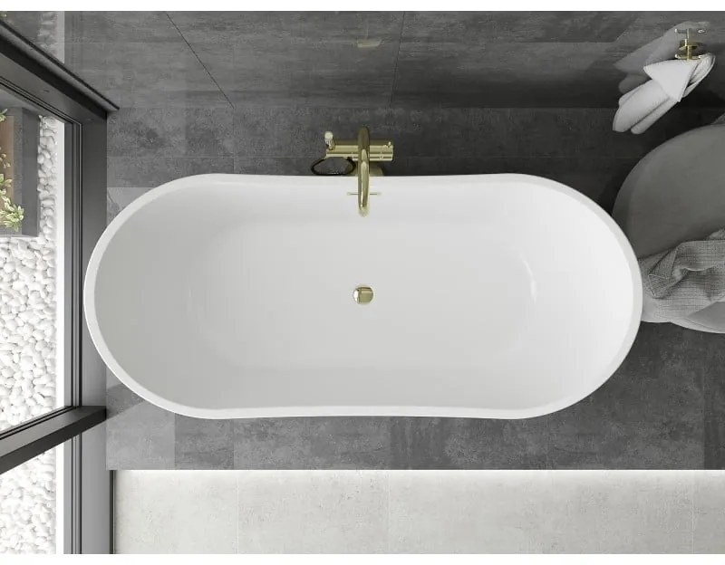 Mexen Montana, voľne stojaca vaňa 180 x 80 cm, biela, zlatý lesklý prepad, 52011808000-50