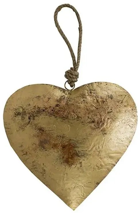 Zlatá antik závesná dekorácia srdca na povrázku - 10*1*10 cm