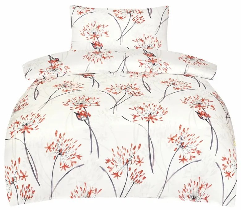 Bielo-oranžové obliečky na jednolôžko z bavlneného saténu 140x200 cm Adeline – My House