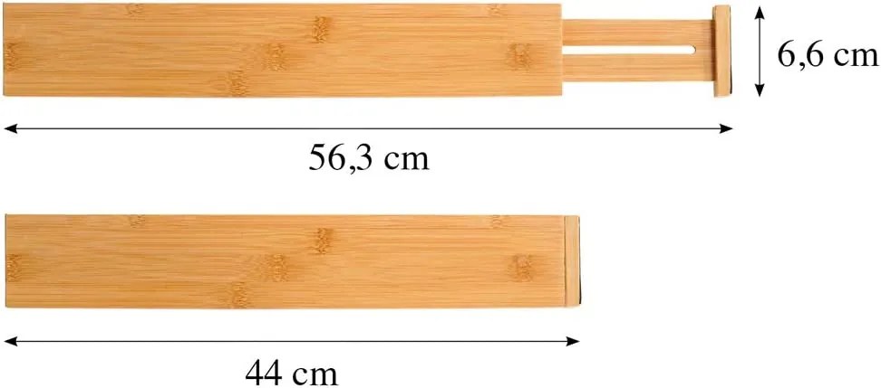 Přepážka / rozdělovač, organizér do šuplíku 2ks, bambus - nastavitelná až 56cm