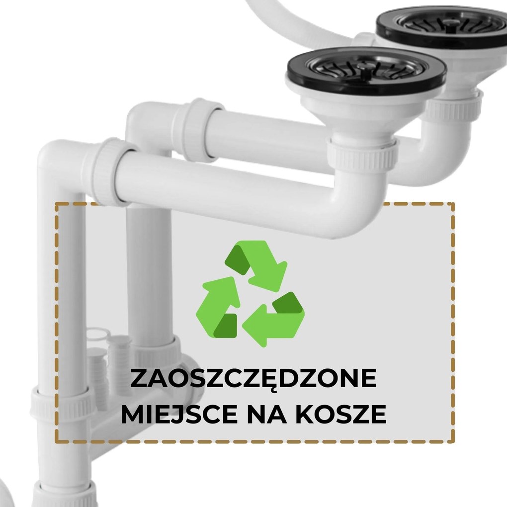 Gamma Gamma, 2-komorový manuálny sifón pre granitové drezy, grafitová, GMA-1M22BK