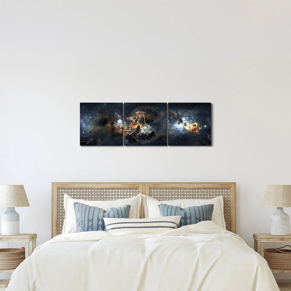 Obraz - Vesmír s hmlovinou (s hodinami) (90x30 cm)