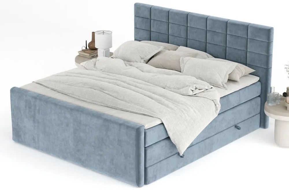 Modrá boxspring posteľ s úložným priestorom 200x200 cm Ava – Maison de Rêve