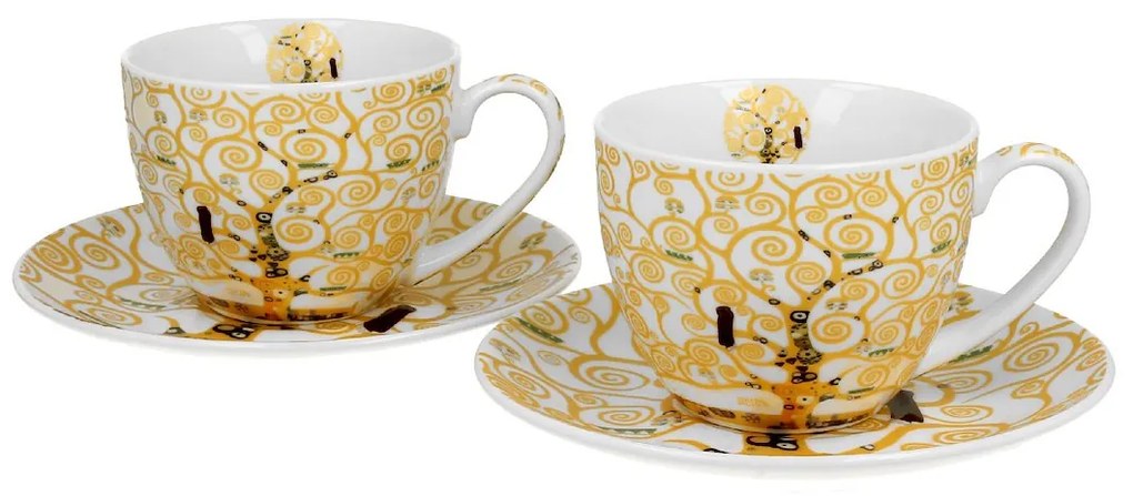 Duo Porcelánová šálka s podšálkou Klimt Ecru Tree Of Life 250 ml sada 2ks