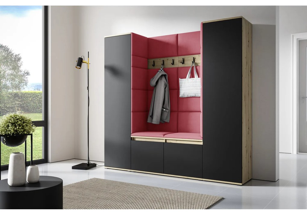 Predsieňová stena AMI 31 Bez zrkadla Dub artisan + čierna Červená