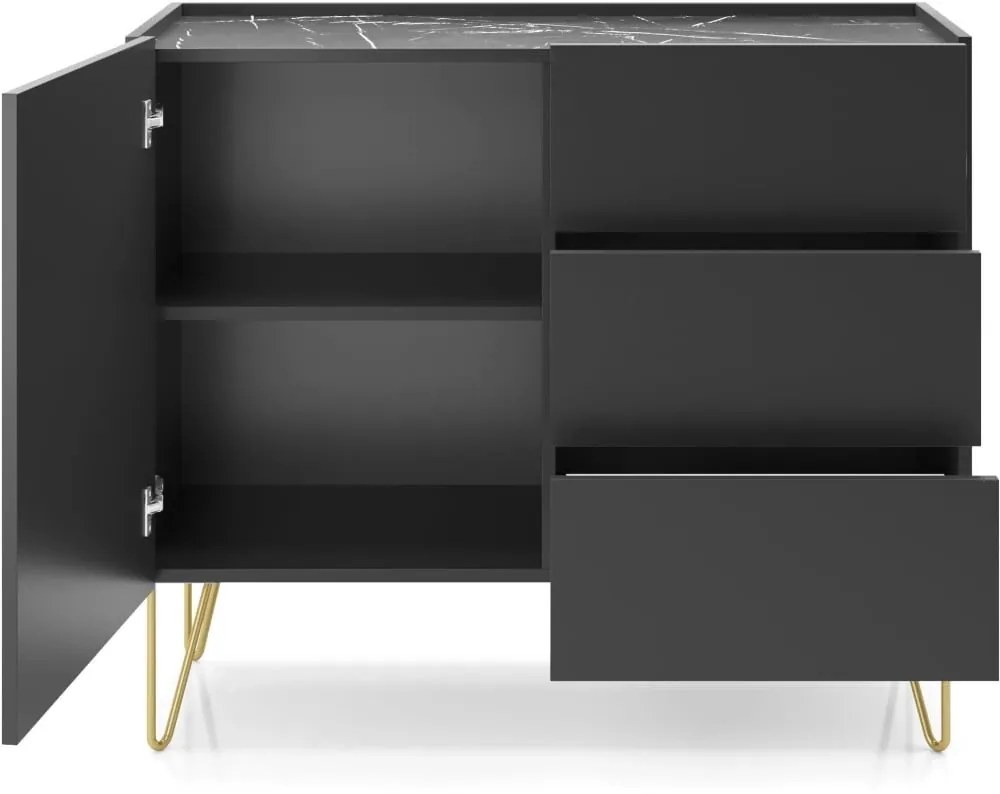 Komoda Harmony Va KSZ 97 cm čierna/čierny mramor