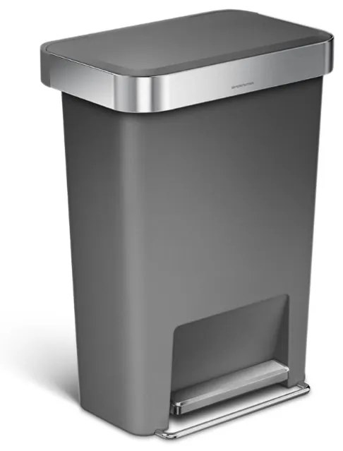 Obdĺžnikový pedálový kôš 45 l, šedý plast/nerez, sivá