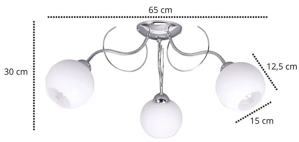 Stropné svietidlo Eliza, 3x biele sklenené tienidlo, ch