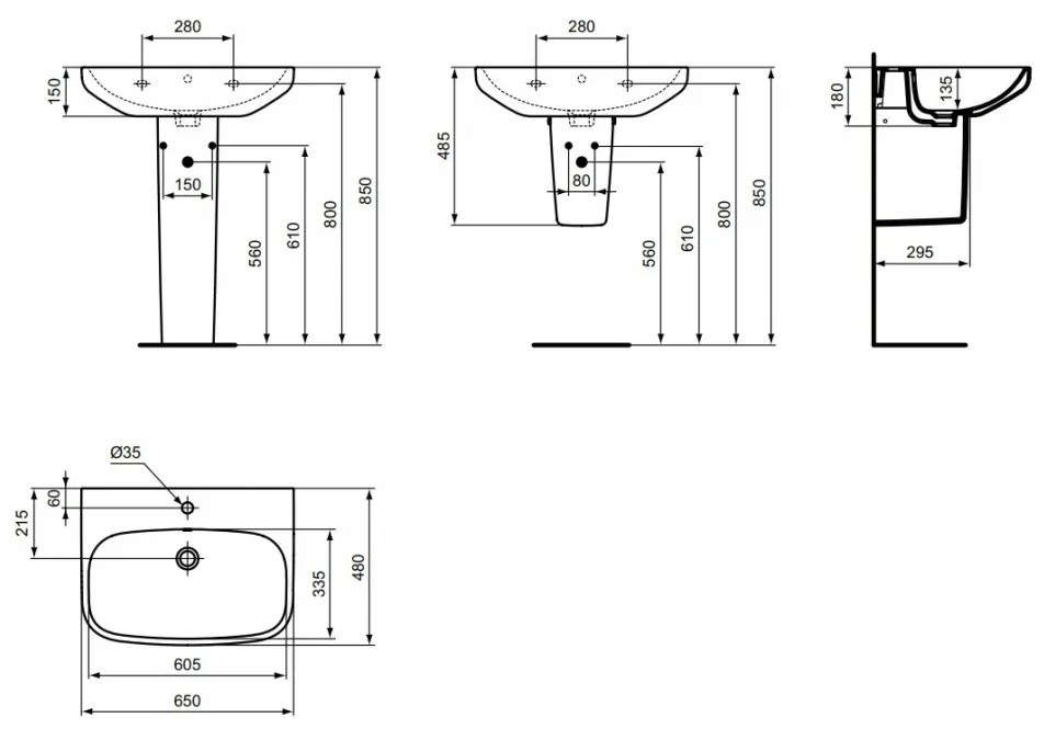 Ideal Standard i.life A - Umývadlo 650x480 mm, s prepadom, biela T470401