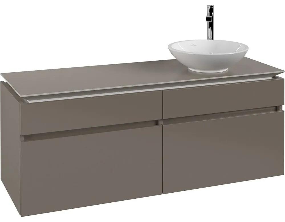 VILLEROY &amp; BOCH Legato závesná skrinka pod umývadlo na dosku (umývadlo vpravo), 4 zásuvky, 1400 x 500 x 550 mm, Truffle Grey, B59000VG