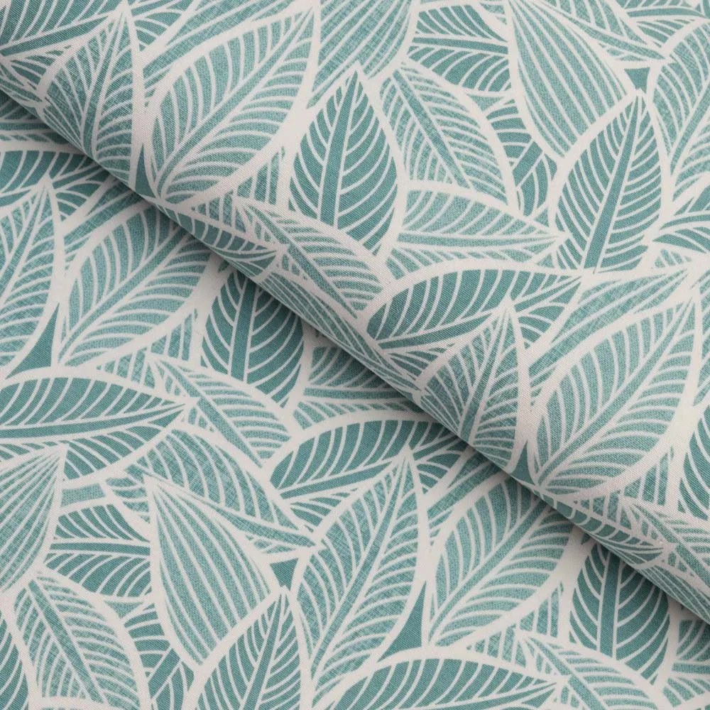 Biante Veľký dekoračný obdĺžnikový obrus Leona LN-166 Biele listy na modrozelenom 180x240 cm