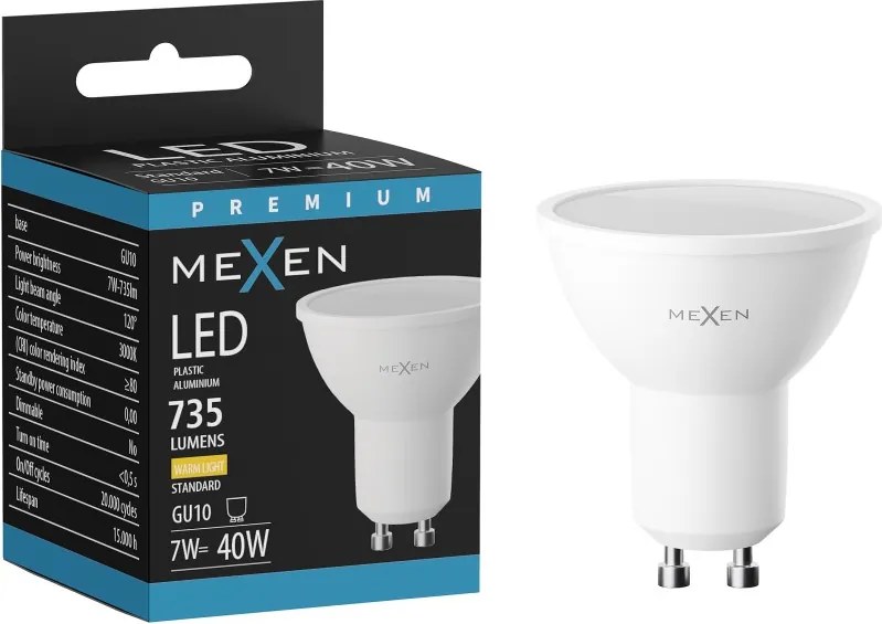 Mexen Nova, LED žiarovka GU10, 7W, teplá - 3000K, 735 lm - L107-GU10-0730-01