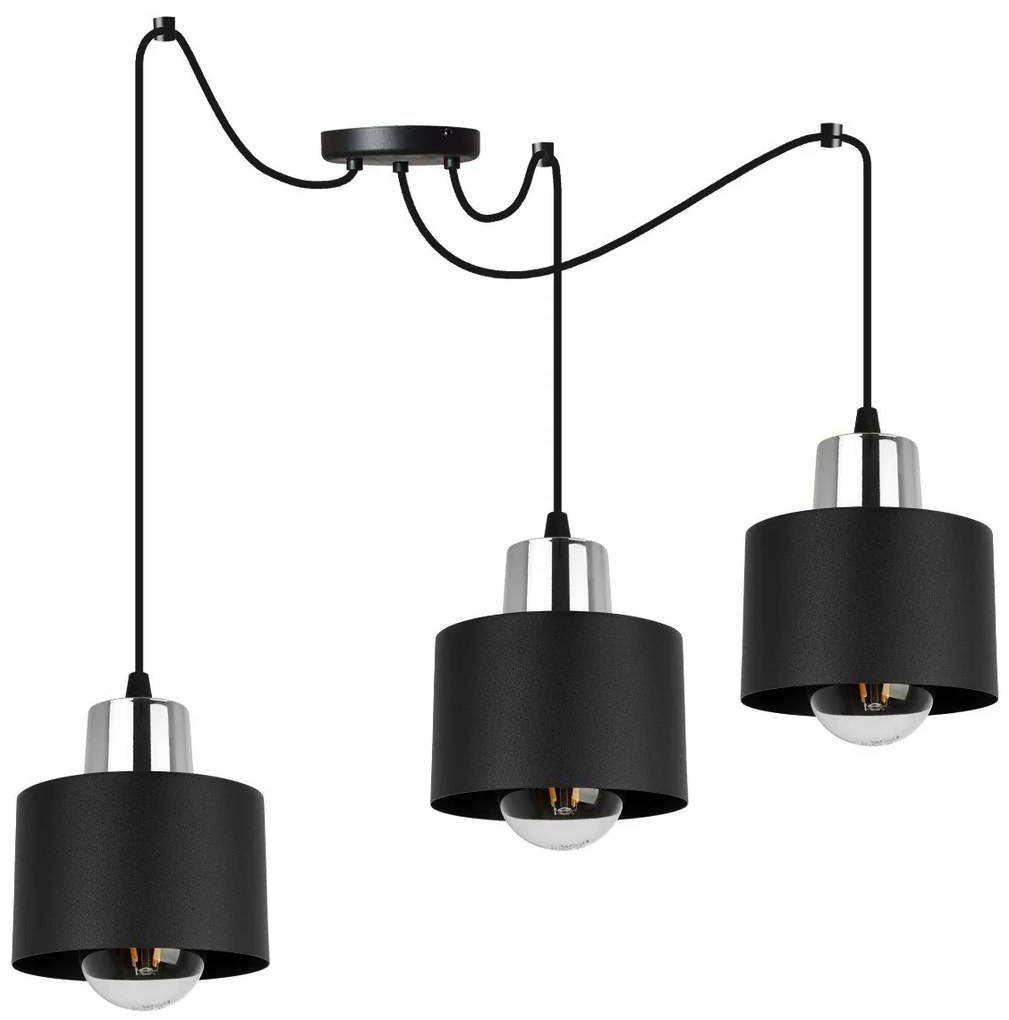 Závesné svietidlo Panta Spider, 3x čierne kovové tienidlo, ch