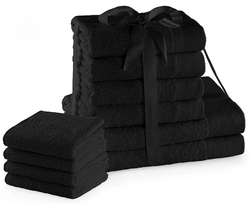 Čierne froté bavlnené uteráky a osušky v súprave 10 ks Amari – Restilo