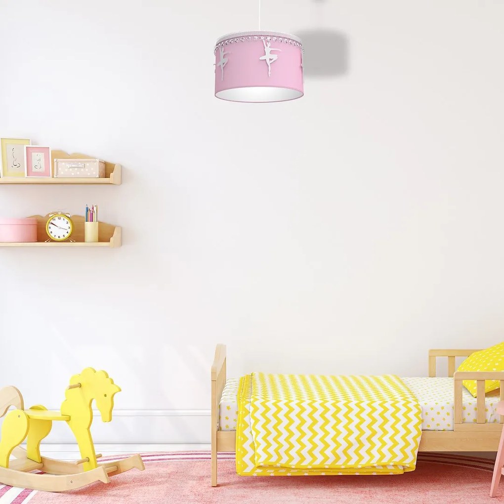 Detské závesné svietidlo Baletnica pink, 1x ružové textilné tienidlo, w