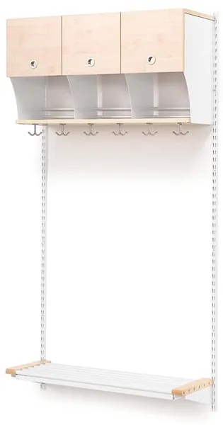 Vešiaková stena JEPPE s dvierkami, základná sekcia, 900x1800 mm, breza, biela