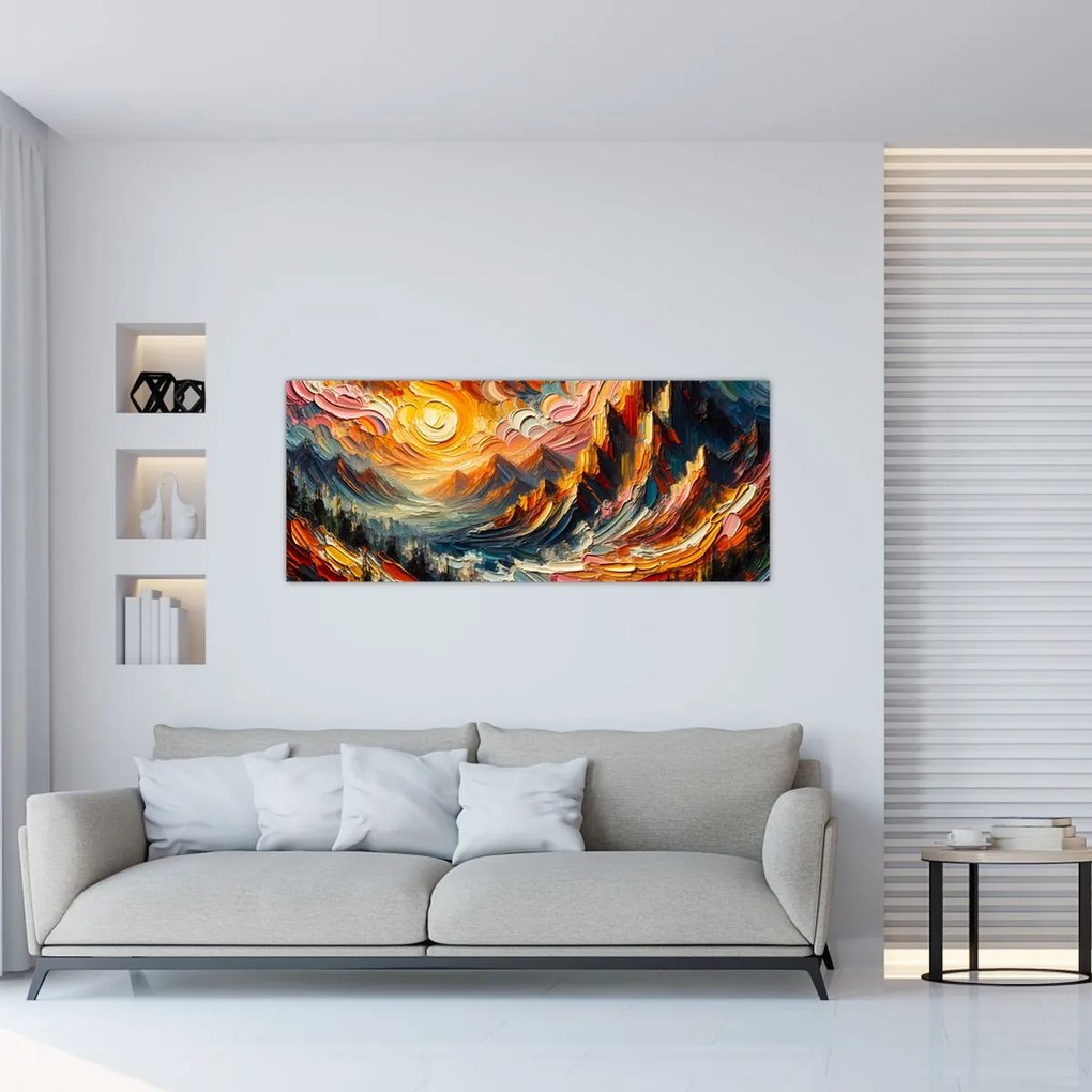 Obraz - Hory zalité slnkom (120x50 cm)