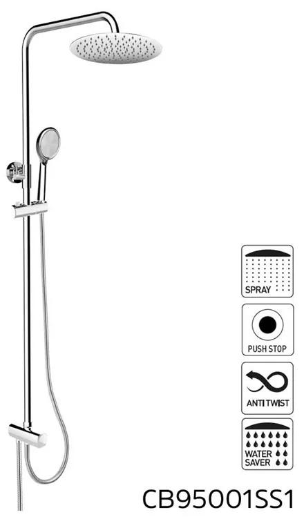 Mereo, Sprchový set s tyčou, biela hlavová sprcha a trojpolohová ručná sprcha, biely plast/chróm, MER-CB95001SW1